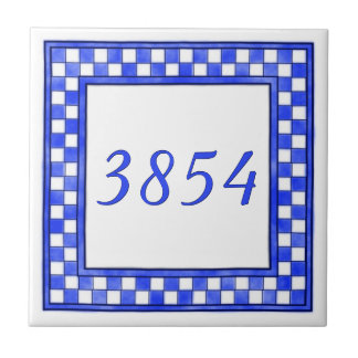 Blue and White Small House Number Ceramic Tile