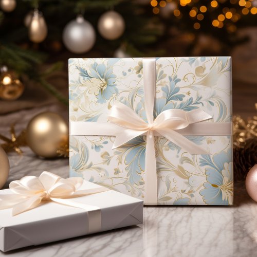 Blue and white Snow Christmas  Wrapping Paper
