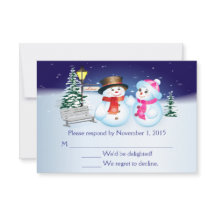 Blue And White Snow Wedding RSVP Card
