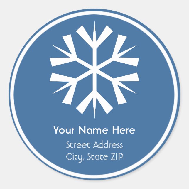 Blue and White Snowflake Address Label Sticker (Front)