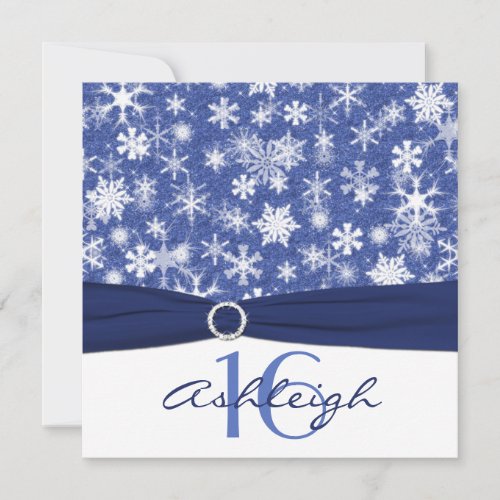 Blue and White Snowflake Birthday Invitation