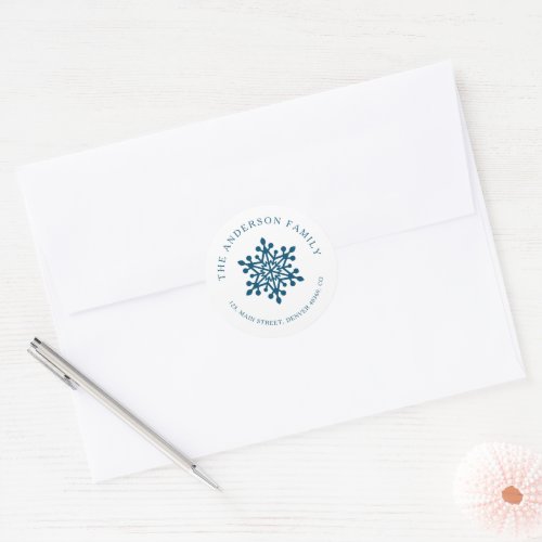 Blue and white snowflake Christmas address sticker