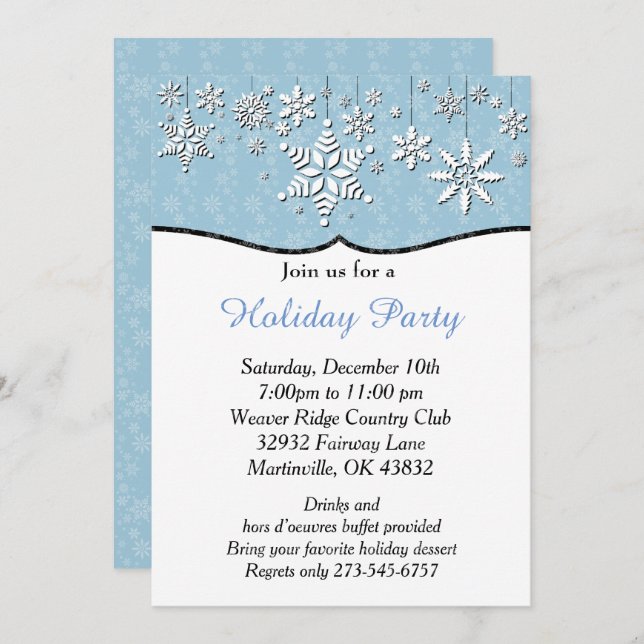 Blue and White Snowflake Christmas Invitation (Front/Back)