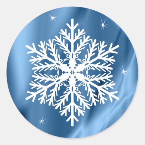 Blue and White Snowflake Christmas Winter Holidays Classic Round Sticker