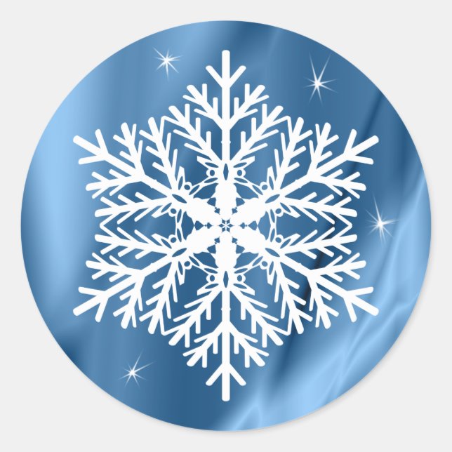 Blue and White Snowflake Christmas Winter Holidays Classic Round Sticker (Front)
