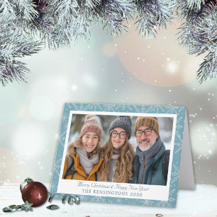 Blue and White Snowflake Folded Holiday Photo Card
