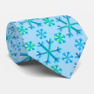 Blue and White Snowflake Hexagon Pattern Neck Tie