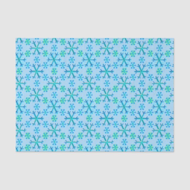 Blue and White Snowflake Hexagon Pattern Tissue Paper (Front)
