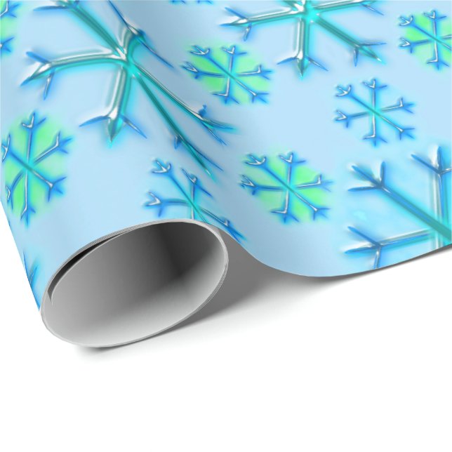 Blue and White Snowflake Hexagon Pattern Wrapping Paper (Roll Corner)