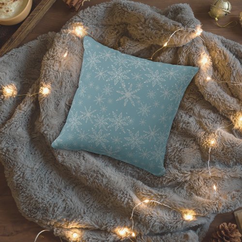 Blue and White Snowflake Holiday Throw Pillow