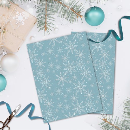 Blue and White Snowflake Holiday Tissue Paper