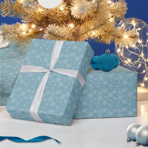 Blue and White Snowflake Holiday Wrapping Paper