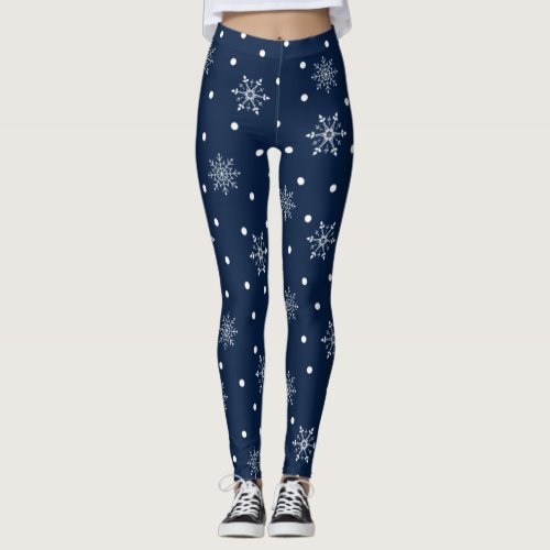 Blue and White Snowflake Pattern Leggings