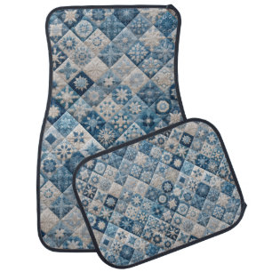Blue and White Snowflake Quilt Car Floor Mat