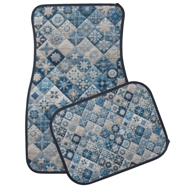 Blue and White Snowflake Quilt Car Floor Mat (Set)