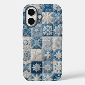 Blue and White Snowflake Quilt iPhone 16 Case