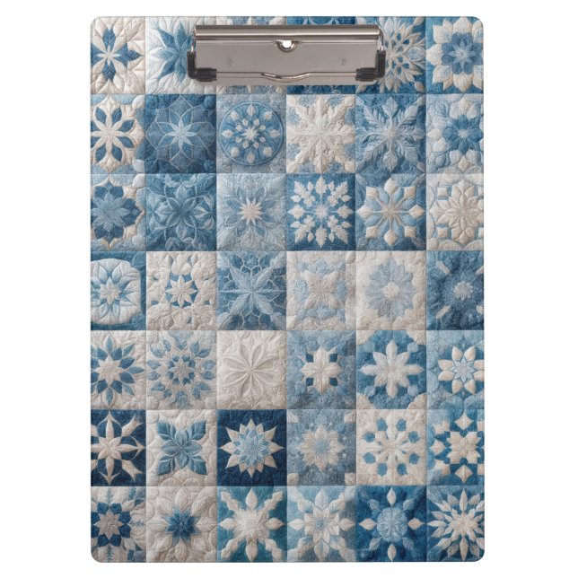 Blue and White Snowflake Quilt Clipboard (Front)