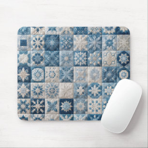 Blue and White Snowflake Quilt Mouse Pad