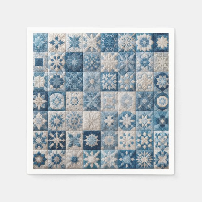 Blue and White Snowflake Quilt Napkins (Front)