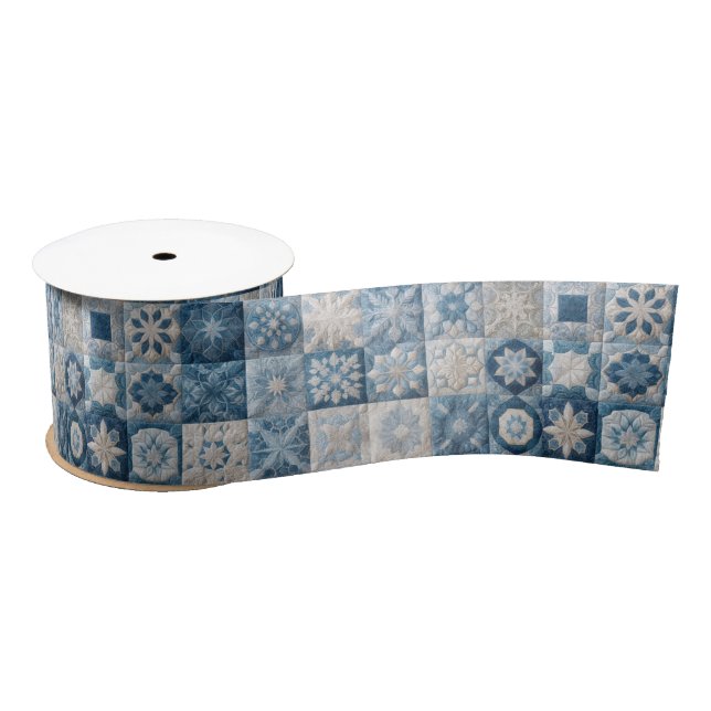Blue and White Snowflake Quilt Satin Ribbon (Spool)