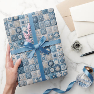 Blue and White Snowflake Quilt Wrapping Paper