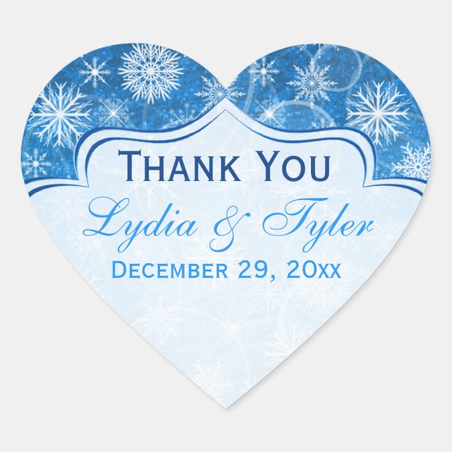Blue and White Snowflake Wedding Favor Sticker (Front)