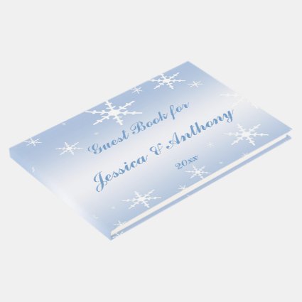 Blue and White Snowflake Winter Wedding Guest Book