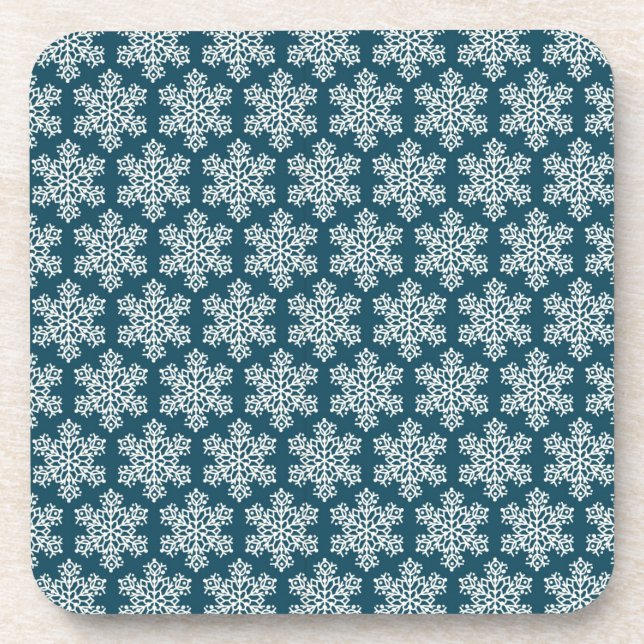 Blue and white snowflakes beverage coaster (Front)