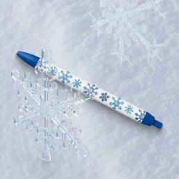 Blue and White Snowflakes Blue Ink Pen