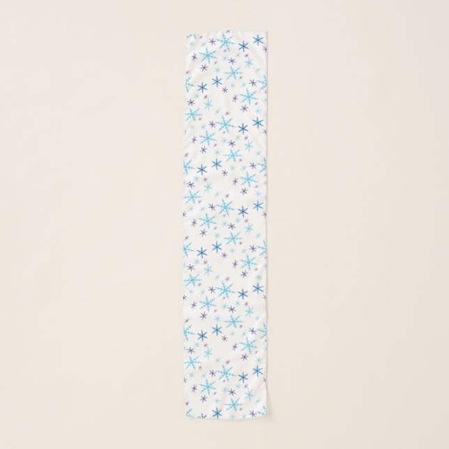 Blue and White Snowflakes Chiffon Scarf (Front)