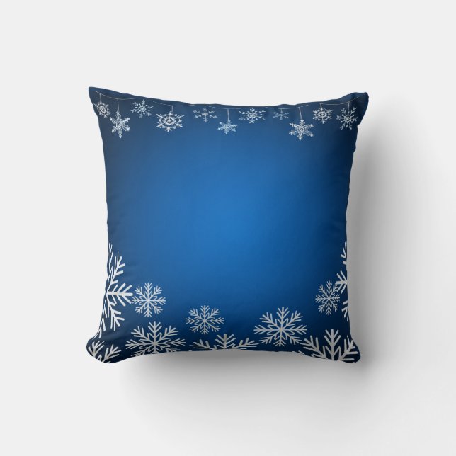 Blue and White Snowflakes Christmas Throw Pillow (Front)