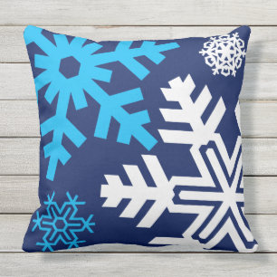 Blue And White Snowflakes composition funny Throw Pillow