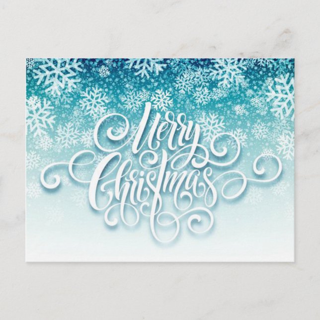 Blue and White Snowflakes Merry Christmas Holiday Postcard (Front)