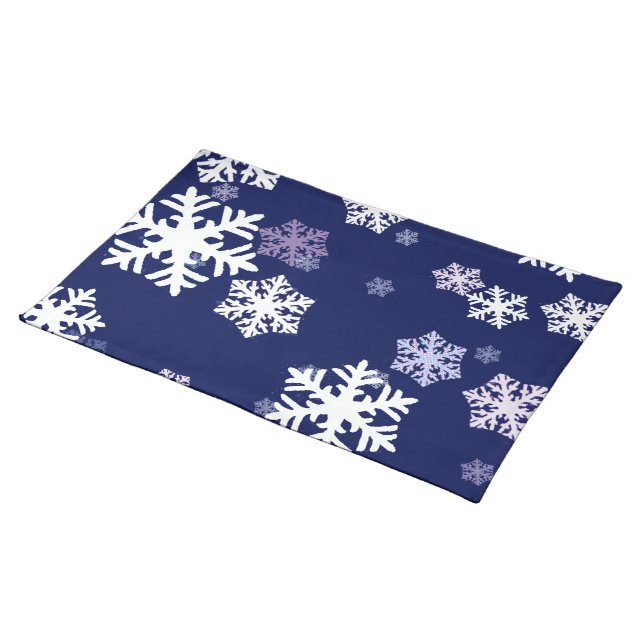 Blue and White Snowflakes On Dark Blue Ground Cloth Placemat (On Table)