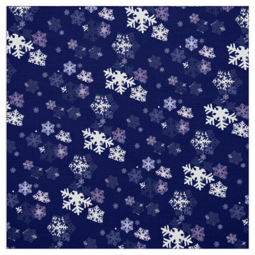 Blue and White Snowflakes On Dark Blue Ground Fabric