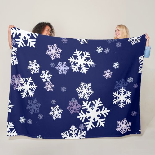 Blue and White Snowflakes On Dark Blue Ground Fleece Blanket