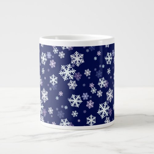 Blue and White Snowflakes On Dark Blue Ground Giant Coffee Mug