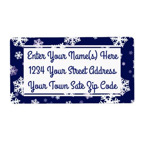 Blue and White Snowflakes On Dark Blue Ground Label