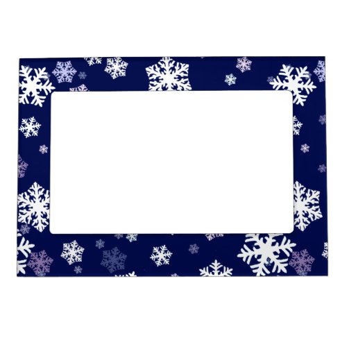 Blue and White Snowflakes On Dark Blue Ground Magnetic Frame