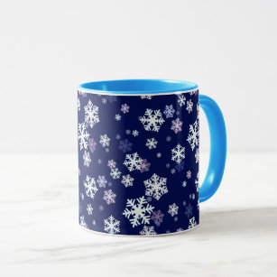 Blue and White Snowflakes On Dark Blue Ground Mug