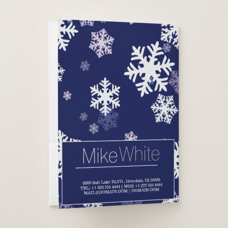 Blue and White Snowflakes On Dark Blue Ground Pocket Folder