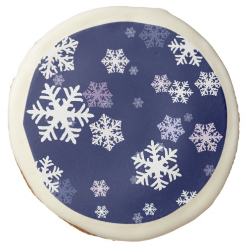 Blue and White Snowflakes On Dark Blue Ground Sugar Cookie