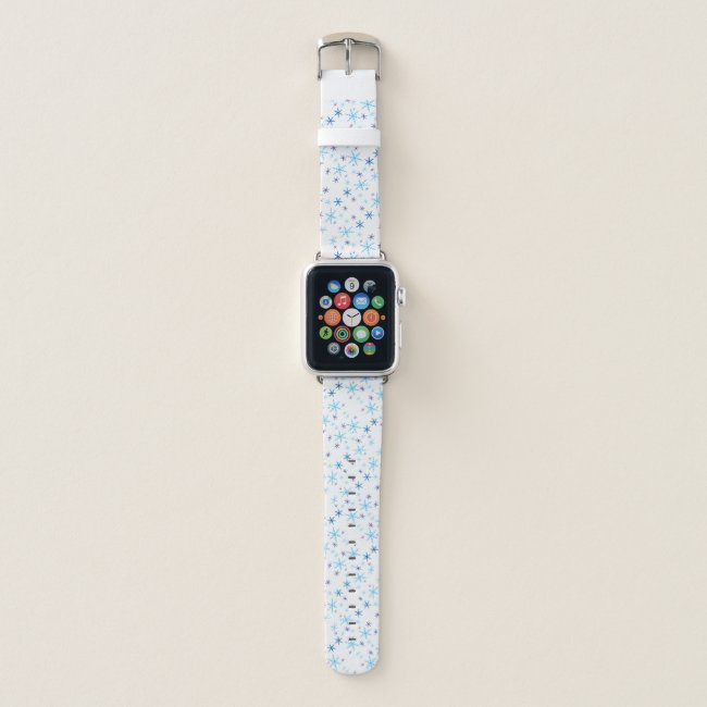 Blue and White Snowflakes Pattern Apple Watch Band