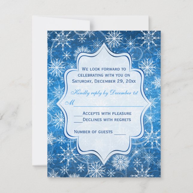 Blue and White Snowflakes RSVP Card (Front)