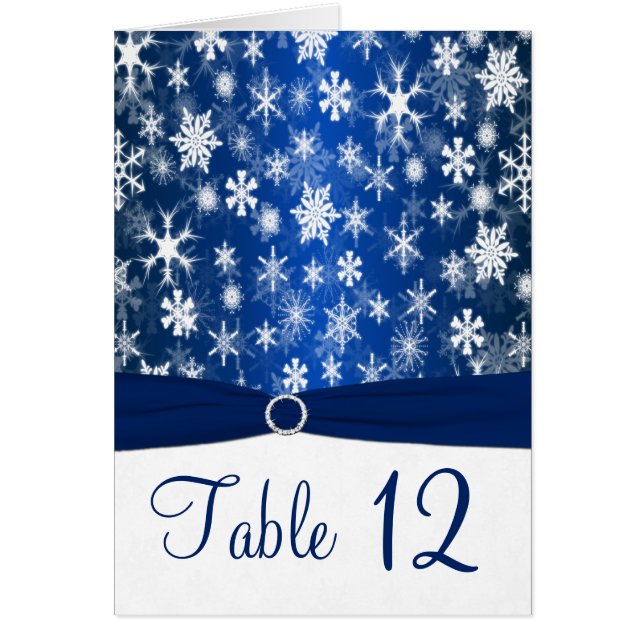 Blue and White Snowflakes Table Number Card (Front)