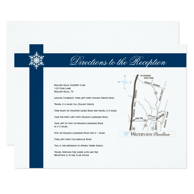 Blue And White Snowflakes Wedding Directions Card