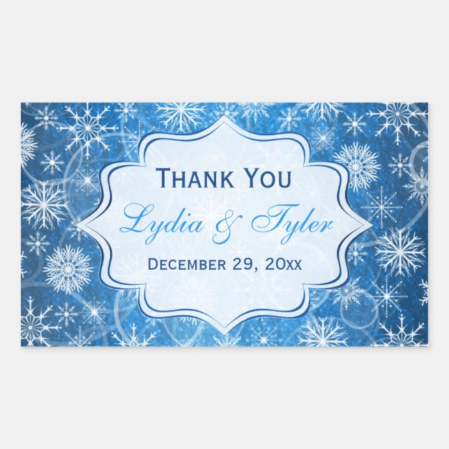 Blue and White Snowflakes Wedding Favor Sticker (Front)
