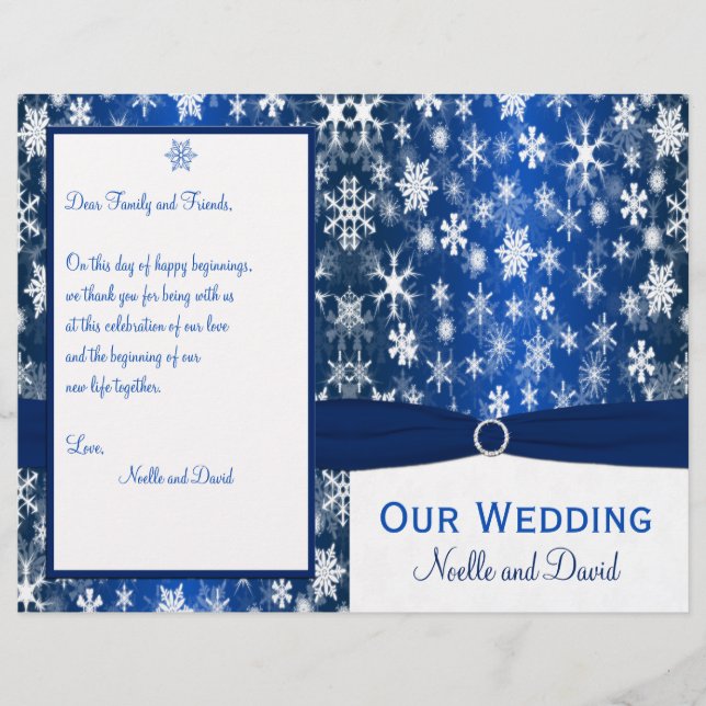 Blue and White Snowflakes Wedding Program (Front)