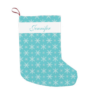 Blue And White Snowflakes With Custom Name Small Christmas Stocking