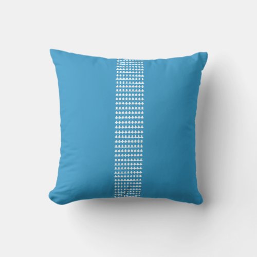 blue and white snowman and christmas tree pillow